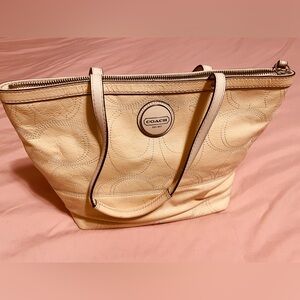 Coach Beige Leather Tote Bag